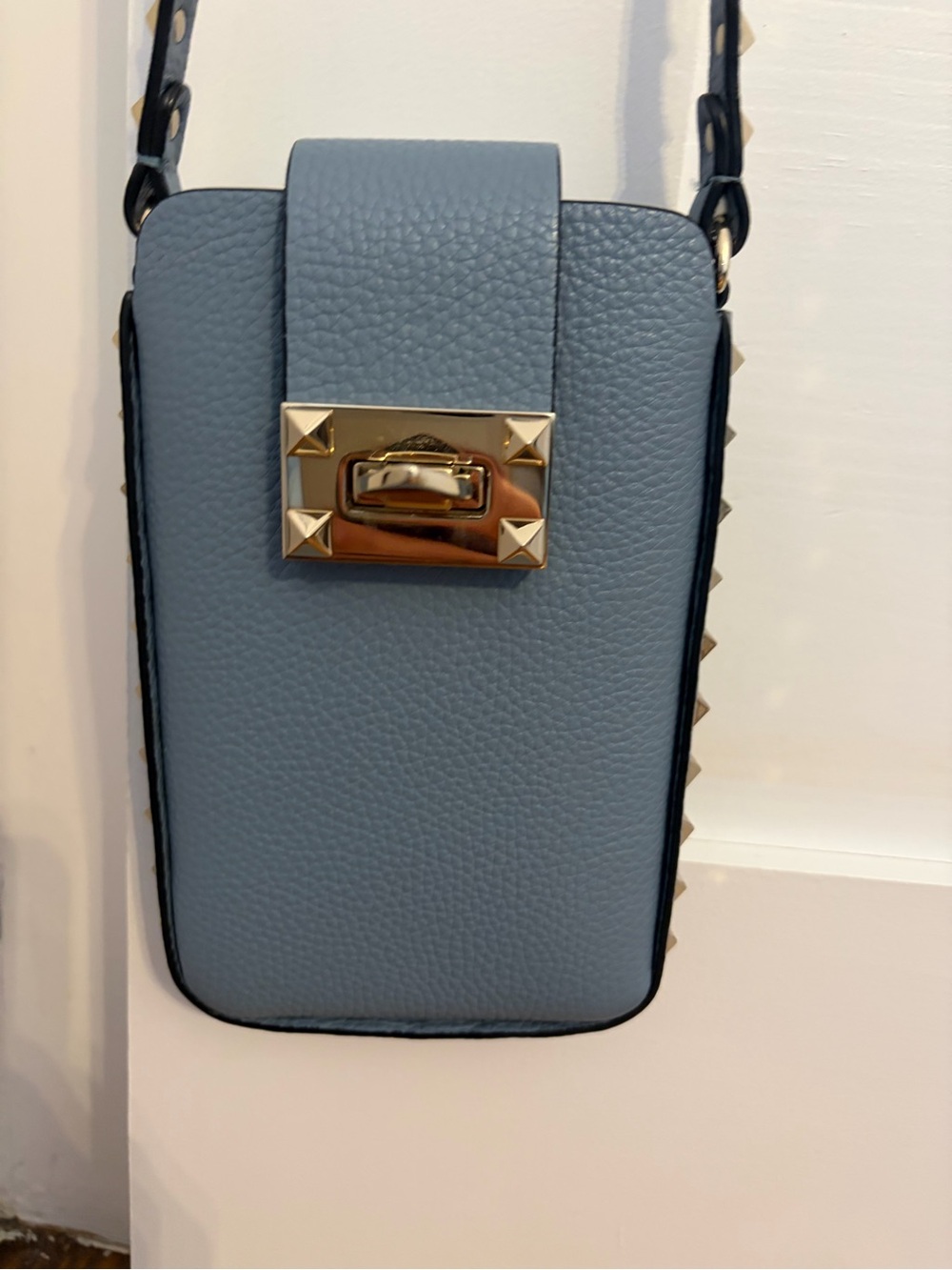 Valentino Garavani Rockstud Joylock Small Bag – Light Blue Pebbled Leather